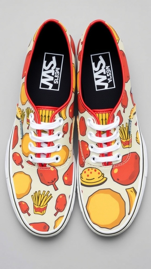 Custom potato-themed Vans shoes with playful designs of fries and potatoes.